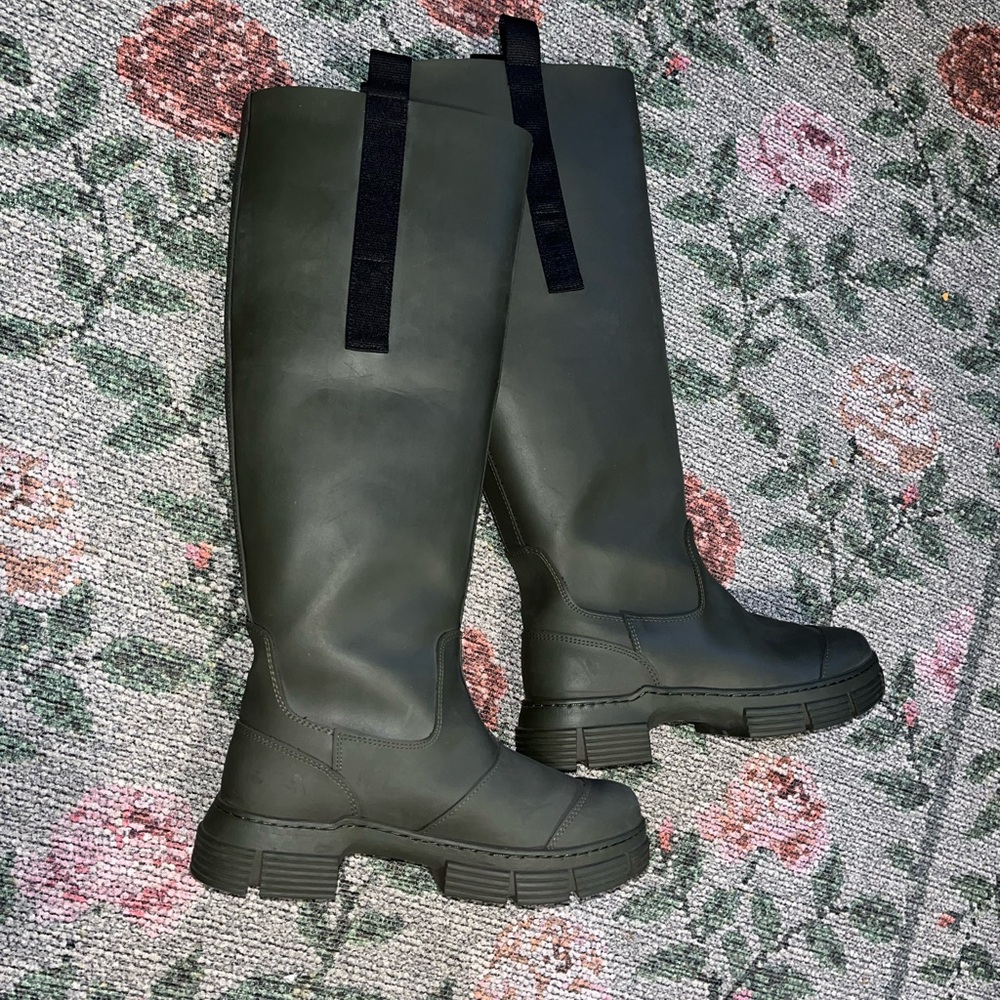 Ganni Green Knee-High Boots